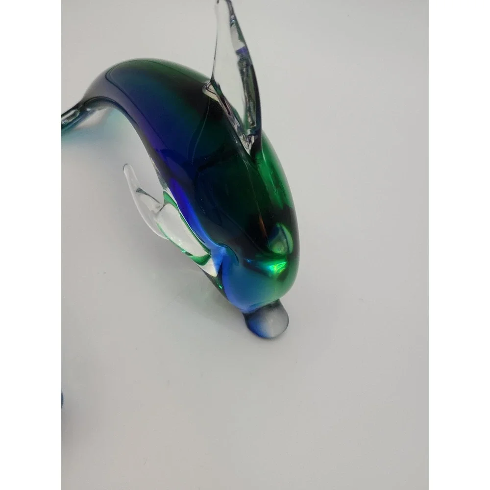 Handmade Art Glass Dolphin Figurines Often Created In The Murano Style Set of 2